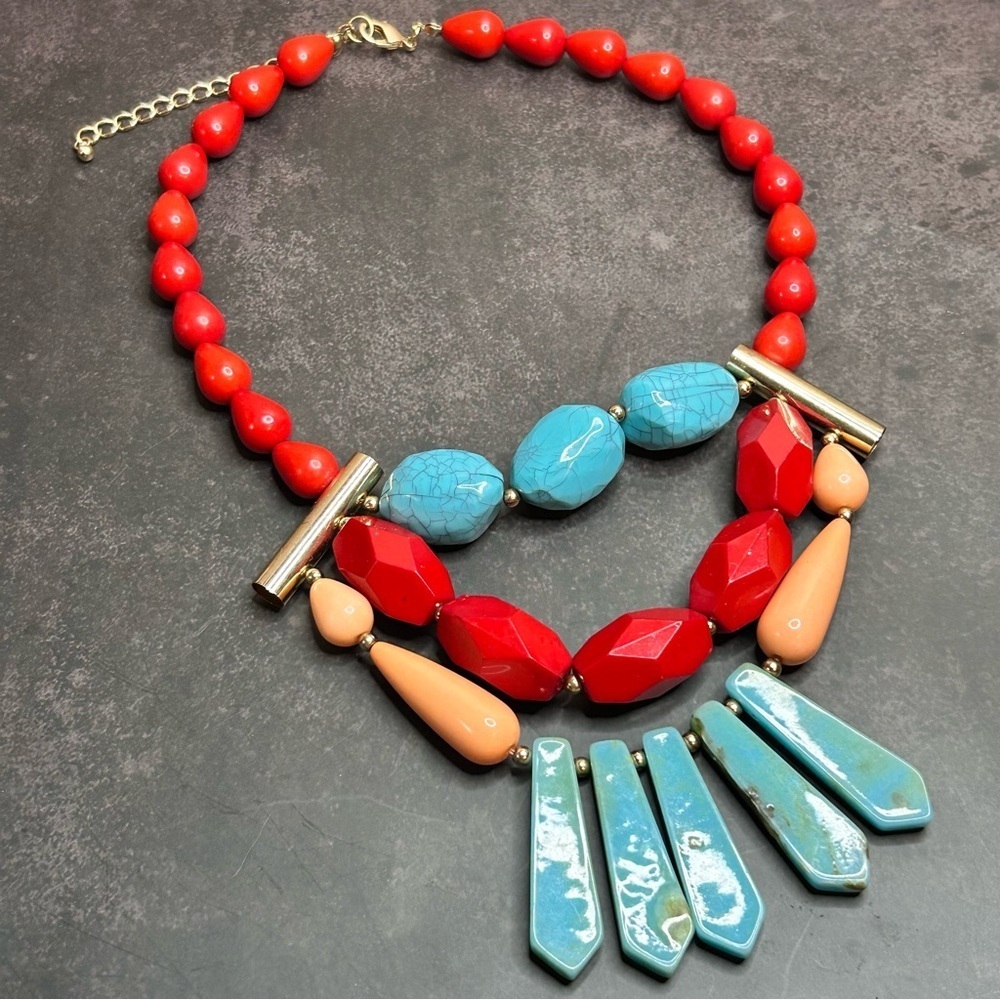 Bold Colorful Beaded Statement Necklace